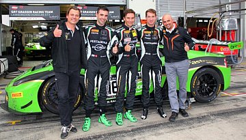Teamchef Gottfried Grasser, Rolf Ineichen, Christian Engelhart, Mirko Bortolotti, CEO Lamborghini Motorsport Giorgio Sanna